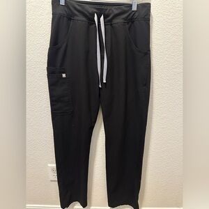 Figs Woman’s Kade Black Cargo Scrub Pants with Gray Drawstring